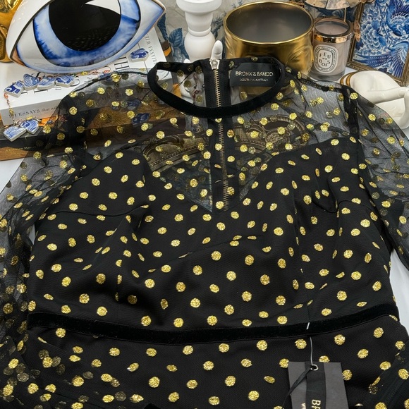 🆕 BRONX & BANCO 🧿 NWT Suns Mesh & Velvet Fit & Flare Mini Dress - Sz L - US 8 - Picture 13 of 16